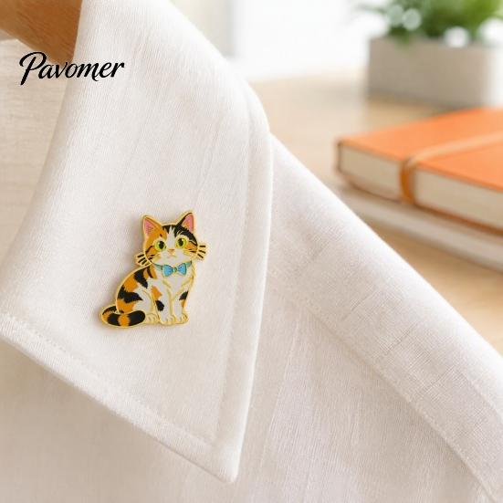 Cat Brooch Pin Enamel Bow Tie Brooch, Cartoon Kitten Metal Badge Durable Alloy Pin, Hats Bags Scarves Clothes Decorative Accessory Theme