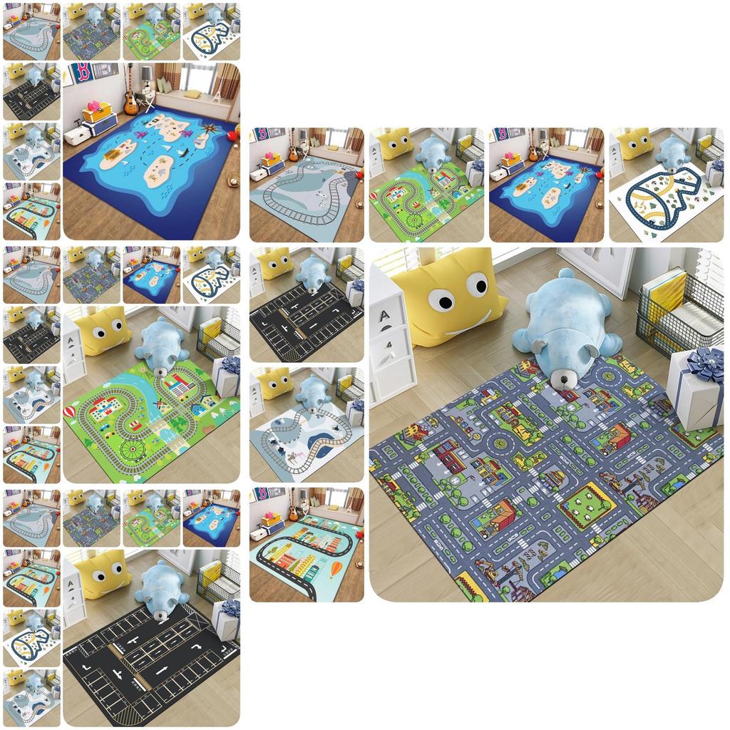 Colorful Cartoon Road Play Mat For Kids Educational Rug Soft Polyester Fiber Design Ideal For Living Room And Nursery
