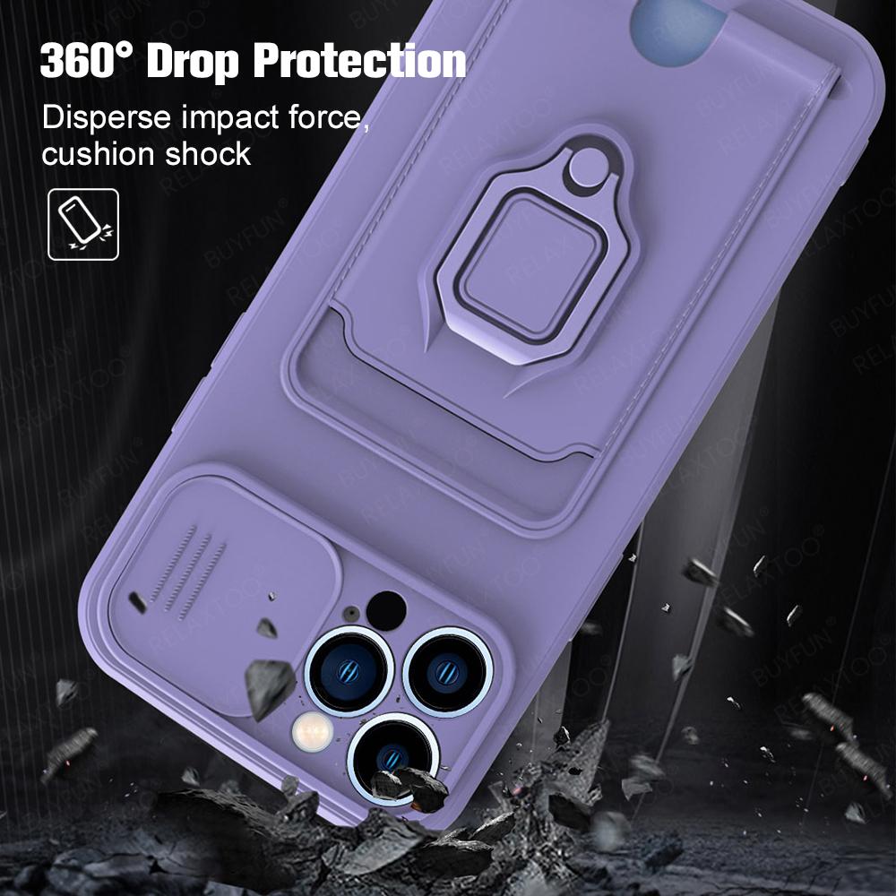 iPhone16Pro Max Case Car Magnetic Holder Sliding Lens Protection Cover For iPhone 16 Pro Max 16Pro TPU Card Slot Bumper Coques