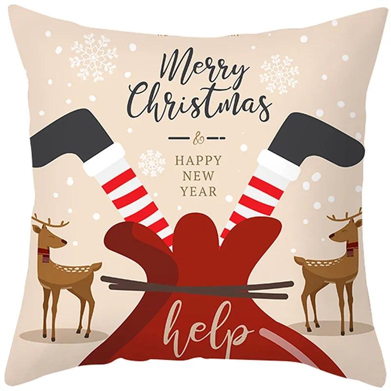 Merry Christmas Cushion Cover Santa Claus Elk Pillow Cover Living Room Sofa Home Room Decorations