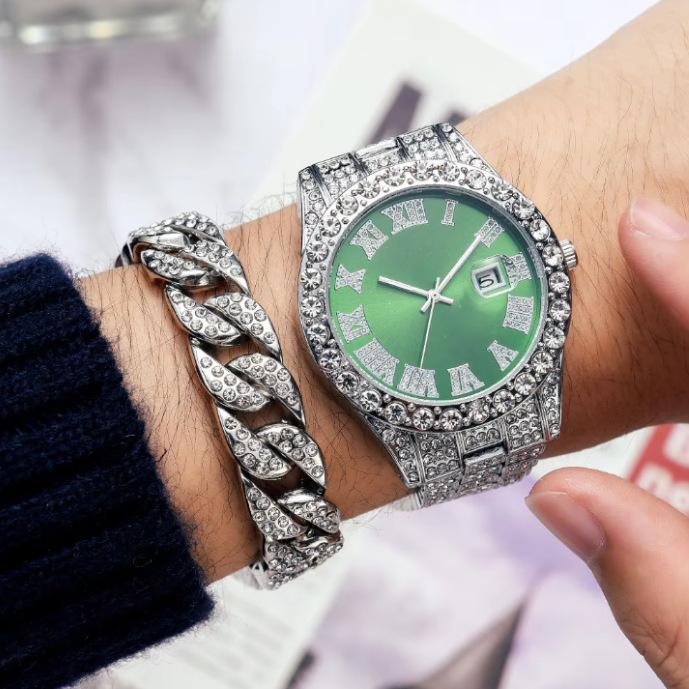 Watch Men'S Premium Sense European And American New Green Water Ghost Watch Men'S Watch Premium Sense Calendar Watch Set Watch