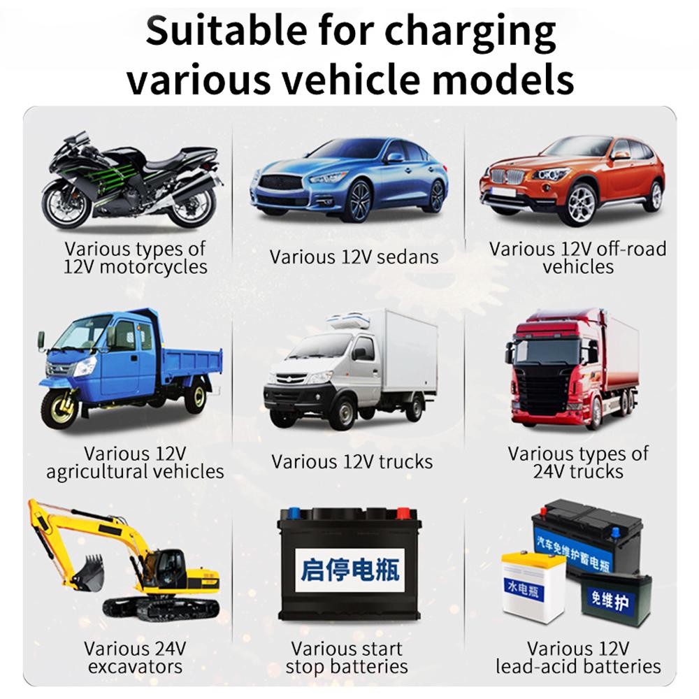 Digital LCD Display Intelligent Pulse  Fast Power Charging 12V / 24V Auto Pulse Repair Handheld Car Motorcycl Battery Charger
