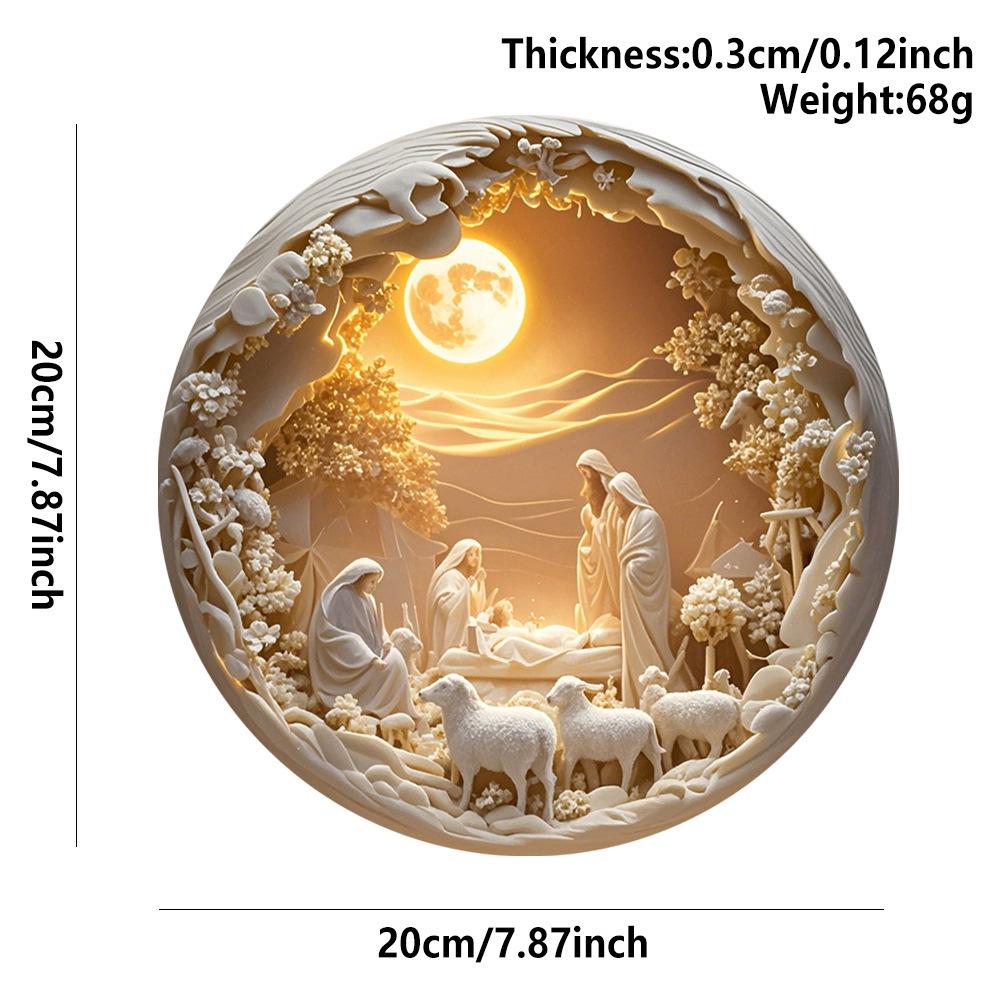 American Country Round Wooden Nativity Resurrection Sign Decor for Family Baptism