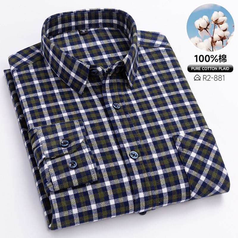 Spring, Autumn and Winter Flannel Shirt Long Sleeve Cotton Fashion Plaid Casual Soft Standard Fit Men's Shirt 5XL 6XL