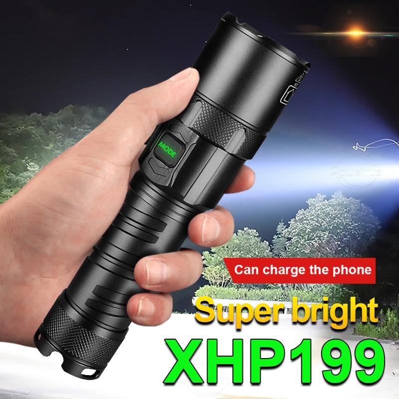 Super XHP199 Most Powerful LED Flashlight Rechargeable LED Torch Light High Power Flashlight 18650 26650 Lantern