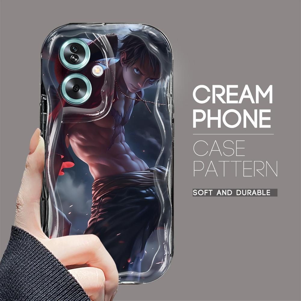 

Милий мультяшний візерунок, кремовий текстурний корпус, м’який силіконовий чохол з хвилястим краєм для OPPO Reno Realme Realme V13 5G чорний