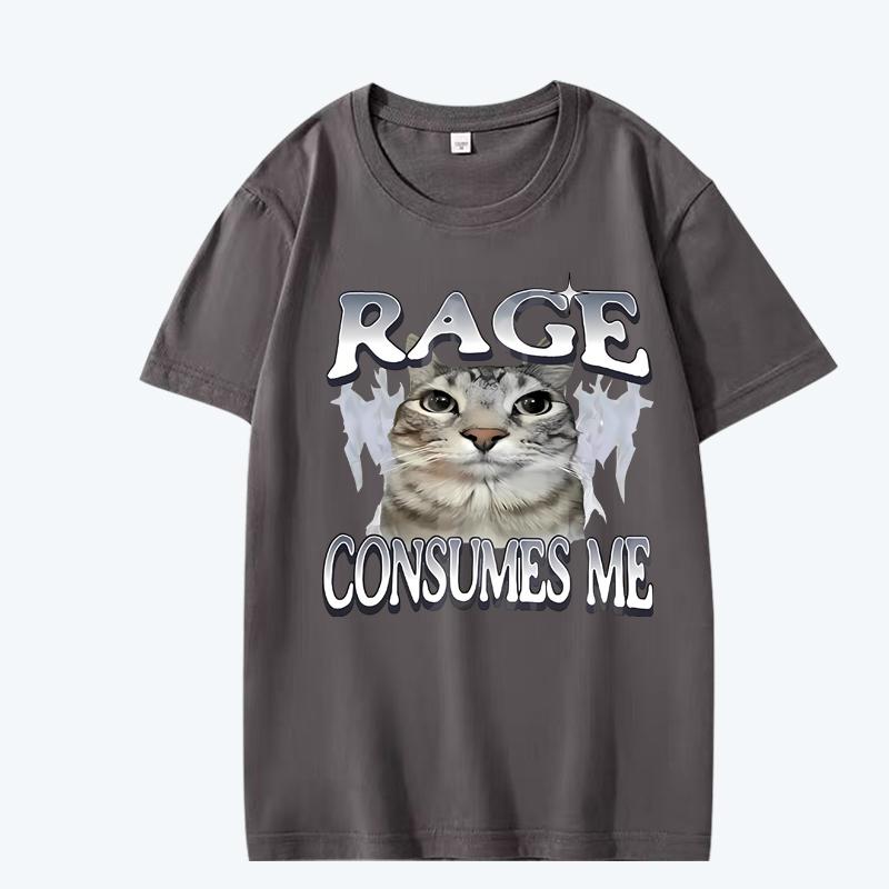 Rage Consumes Me Cat T Shirt men women Oversized 100% Cotton Hot sale short sleeve Summer streetwear print Unisex plus size tops