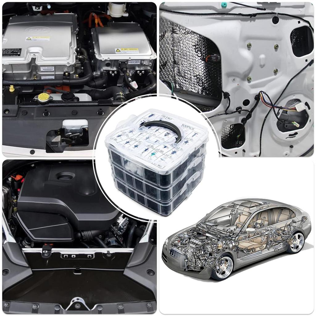 Aikurashi Rivets Automotive Fender Bumper Clip, Push Rivets, 821 Pieces, 24 Types, Universal, Nylon,