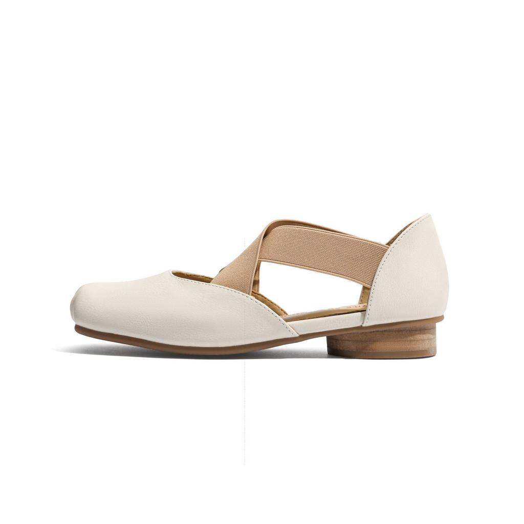 Leather ballet shoes hollow sandals women's summer wear retro style square head thick heel light mouth Mary Jane single shoes women