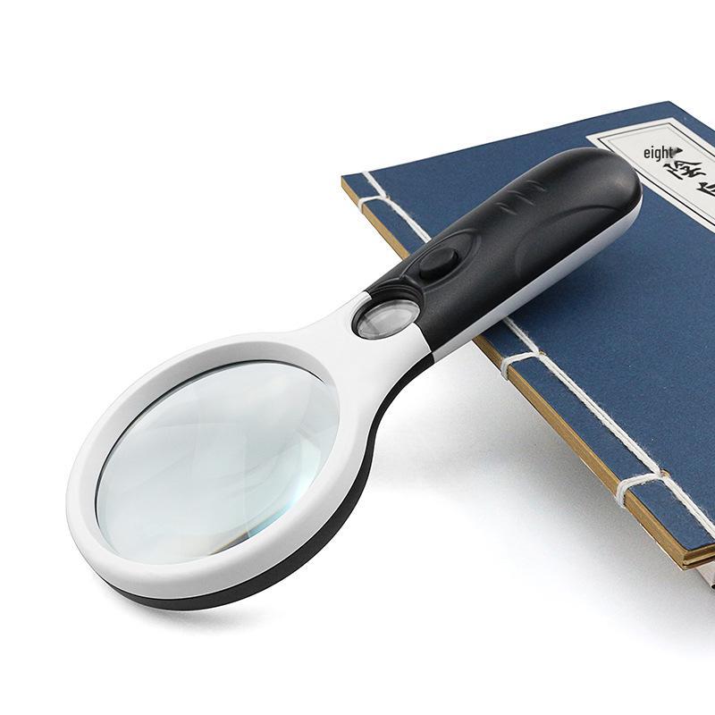Handheld Illuminated Double Glass Lens Magnifier for Elderly and Parent-Child Reading, 145MM