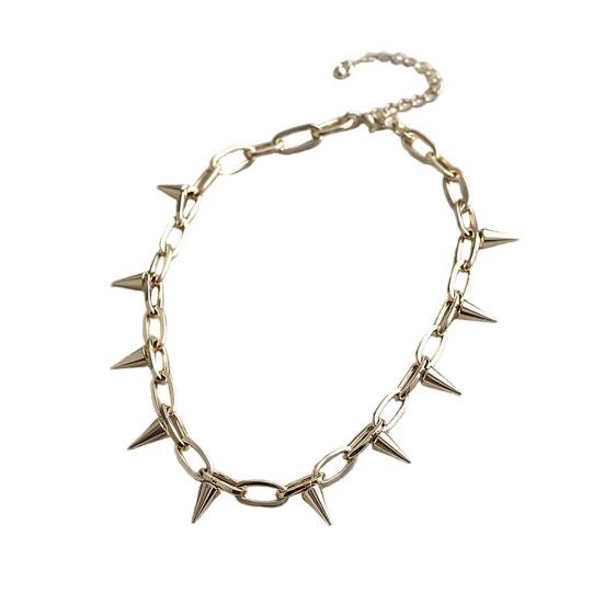 Women s Punk Rock Necklace Spiked Rivet Choker Collar Edgy Chain золотистый