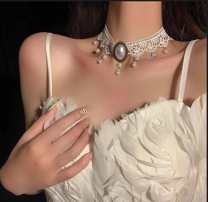 

Элегантное европейское и американское белое кружевное ожерелье на ключицу - изысканные модные украшения