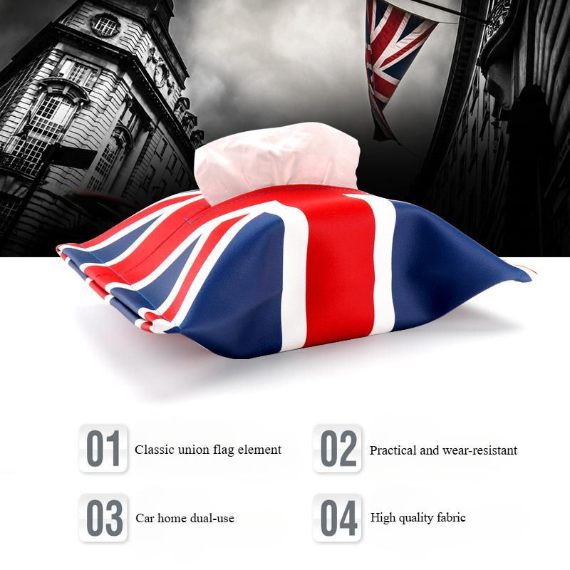 Microfiber Leather Car Tissue Box British Style Creative Personality Red/Blue Union Flag Car Use Paper Bag High Quality