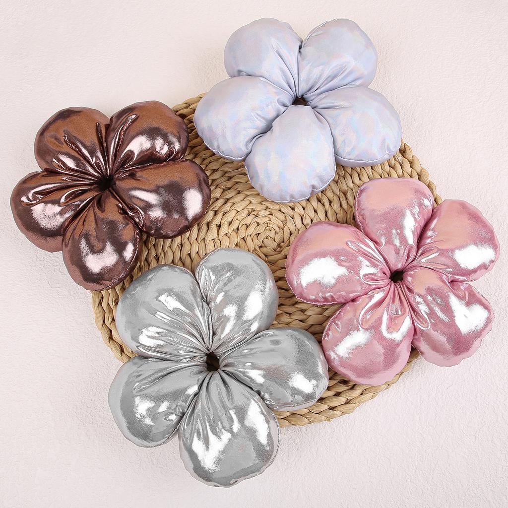Koreanischer Übertriebener Übergroßer Silbriger Schwarzer Blume Scrunchie Kopfschmuck Frauen Mädchen Trendiges Design Elastisches Haarband Accessoires