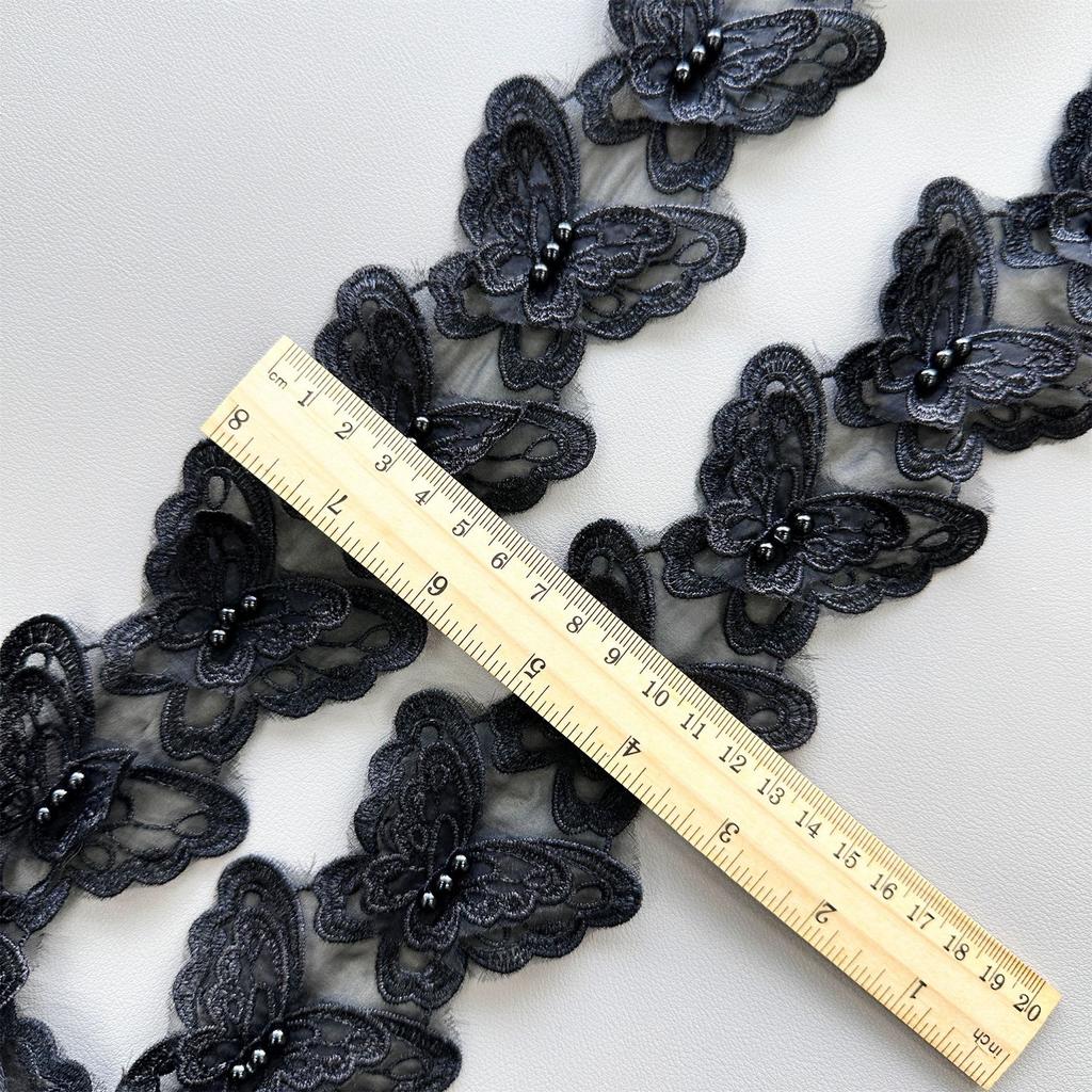 Eugen Yarn Embroidery Skirt Headdress Hair Accessories Decorative Decal Barcode Lace Double Embroidery Butterfly Bead Lace