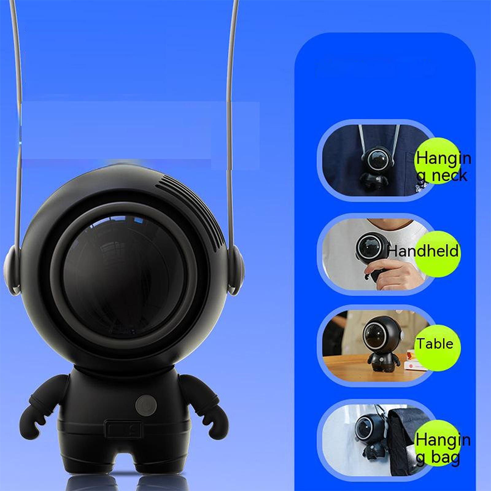 6.5w Portable Handheld Astronaut Hanging Neck Fan 3 Speed Adjustable Leafless Usb Mini Cooling Fan black#0
