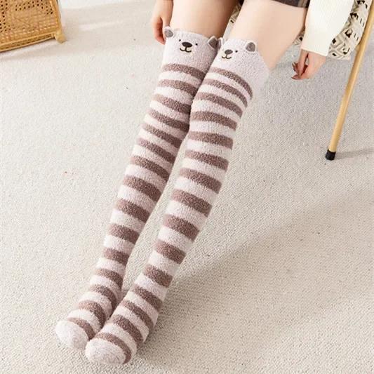 Over Above Knee Socks Long Womens Striped Panda Cat Winter Warm Ladies Girls Black White Funny Thigh High Stockings Christmas