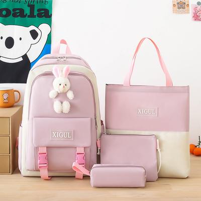 4 peças Mochila escolar para meninas Coelho fofo Estudante do ensino médio Mochila leve de grande capacidade Mochila de ombro Bolsa transversal Bolsa de mão