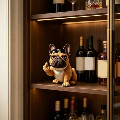 Funny Middle Finger Bulldog Statue Resin Cute Animal Figurine for Desktop Office Car Decor Gag Gifts for Dog Lovers