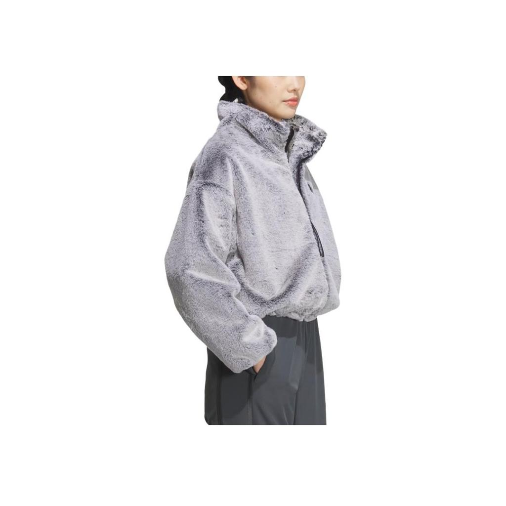 adidas Dance Warm Fur Jacket Comfortable Sports Casual Long Sleeve Plush Coat Women Jackets Black Magenta JJ1081