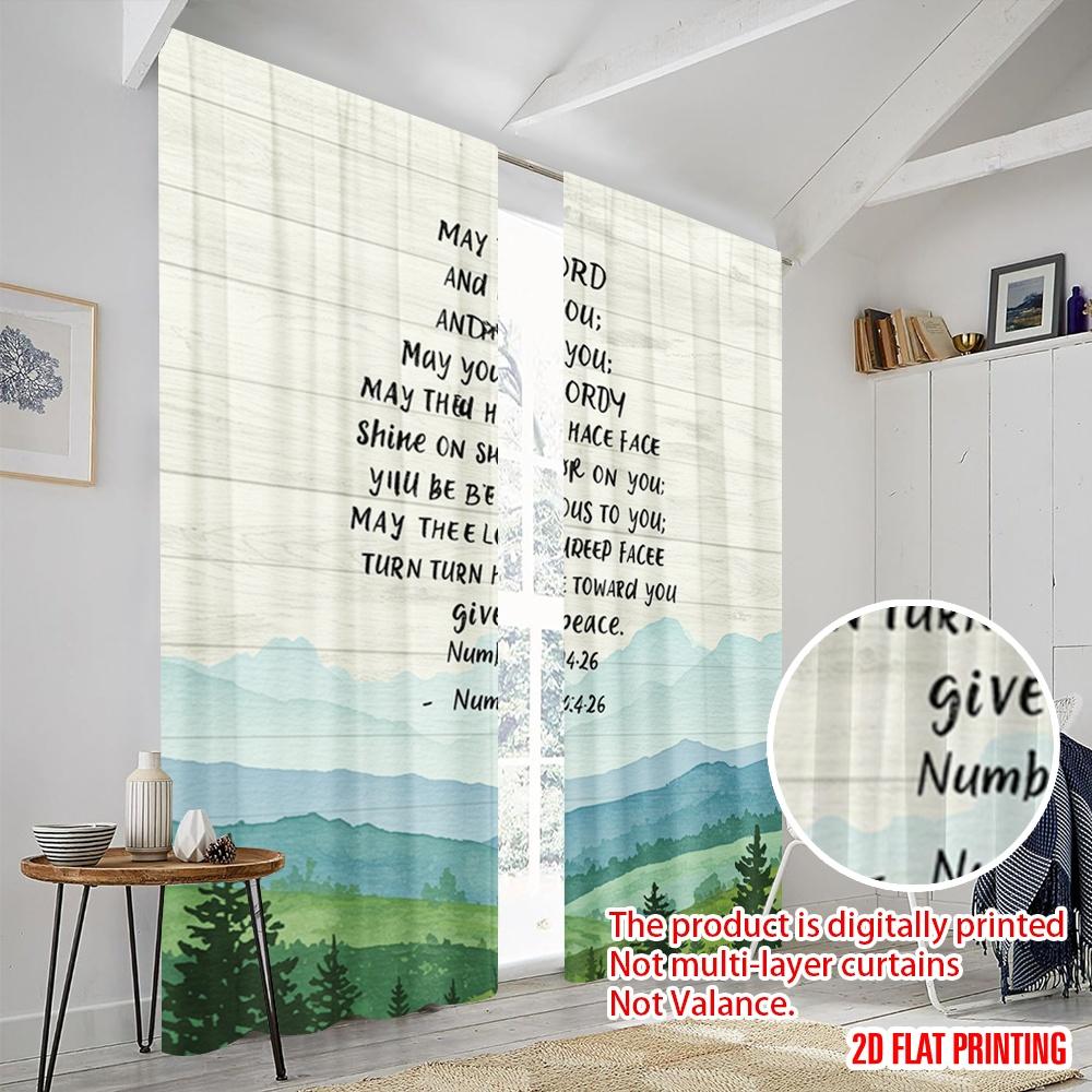 2pcs 2D Flat Printing Window Curtains Lord Bless You Peace 100% Polyester Fabric Without Electricity Seasonal Party & Holiday