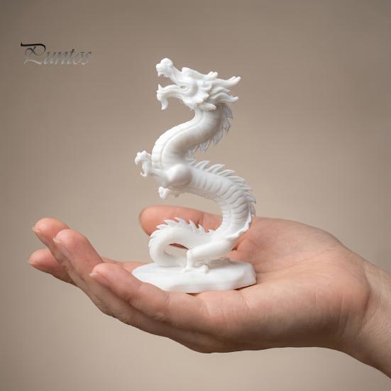 Artistic Dragon Sculpture 3D Printed Chinese Figurine, Collectible White Statue, Feng Shui Statue Decoration for Home Office