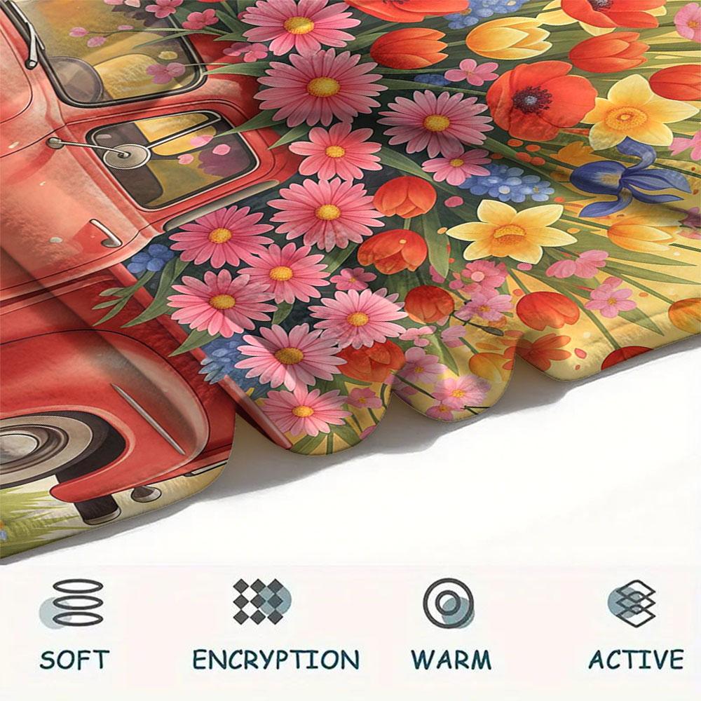 1Pc Seasons truck Print Flannel Blanket, High quality Comfortable for All Seasons, Home Decor, Warmth and Comfort, Perfect for Christmas Gifts