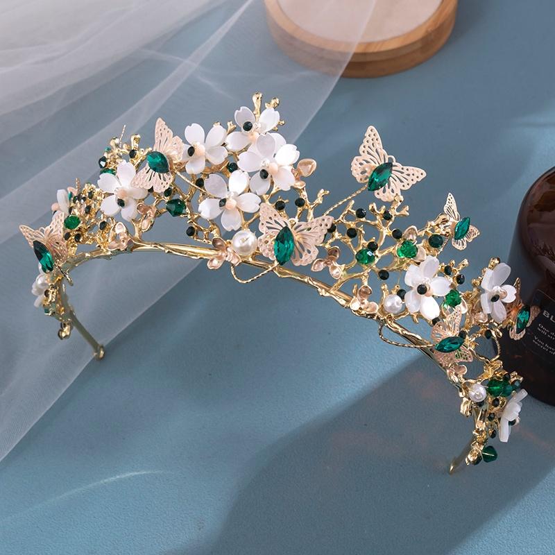 Barock Perle Strass Krone Blume Schmetterling Prinzessin Diadem Stirnband Haarschmuck Damen Braut Hochzeit Haarschmuck Schmuck