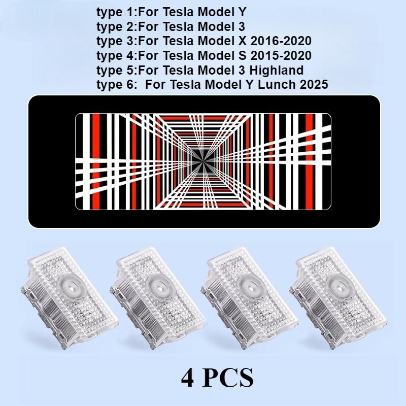 LED Projector Puddle Lights For Tesla Model 3 highland LED Ultra-Bright Welcome Light 3D Laser Ghost Shadow Light Model Y 2025