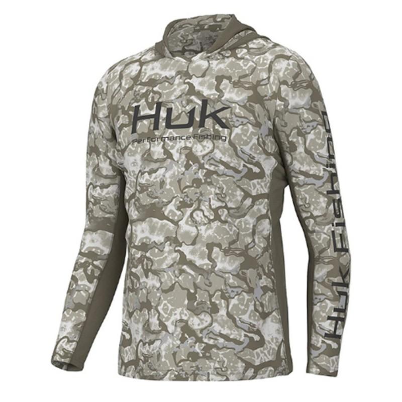 HUK Ice Silk Fishing Shirt Lightweight Breathable Quick Dry Long Sleeve Hooded Wear Anglers