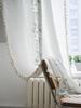 Cotton Linen Embroidery Curtains Road Pocket Shade Curtain Tassel for Kitchen Bedroom Living Room Bay Window Cabinet Curtain