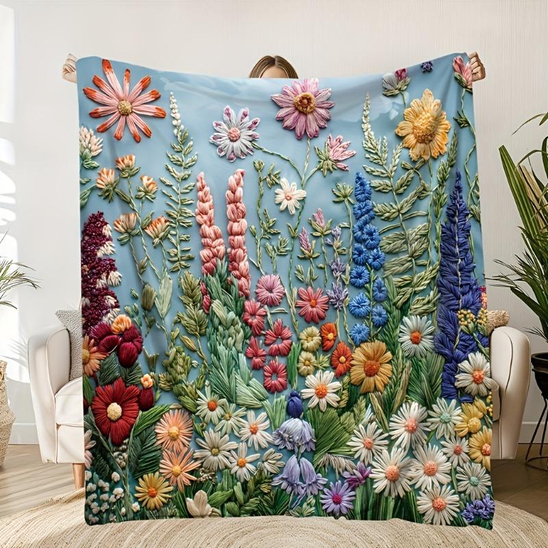 1 Piece of Retro Floral Knitted Blanket Modern Style Soft and Travel Blanket Sofa Blanket Bed Blanket Gift Blanket All Seasons