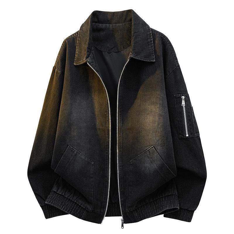 Повседневная ностальгическая синяя джинсовая куртка для мужчин, свободная джинсовая куртка для мужчин на весну и осень, ретро джинсовая куртка с эффектом стирки для мужчин M