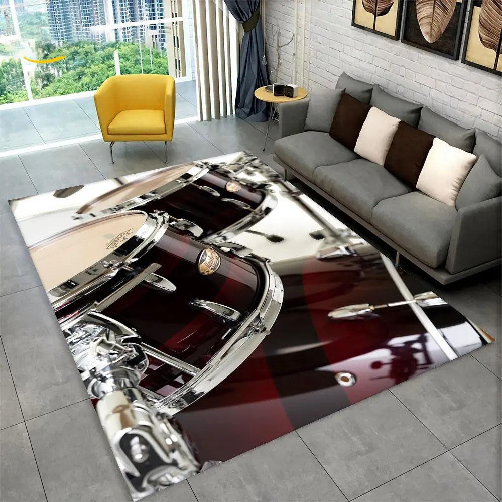 3D Drum Kit Music Instruments Carpet High Quality Non-Slip Bedroom Kitchen Doormat Large Size Balcony Corridor Area Decor Rug