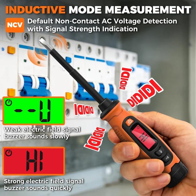 POROMETISTO Digital Voltage Tester Flathead Screwdriver Electrical Induction Circuit Test Pen with LCD Display and Buzzer Alarm