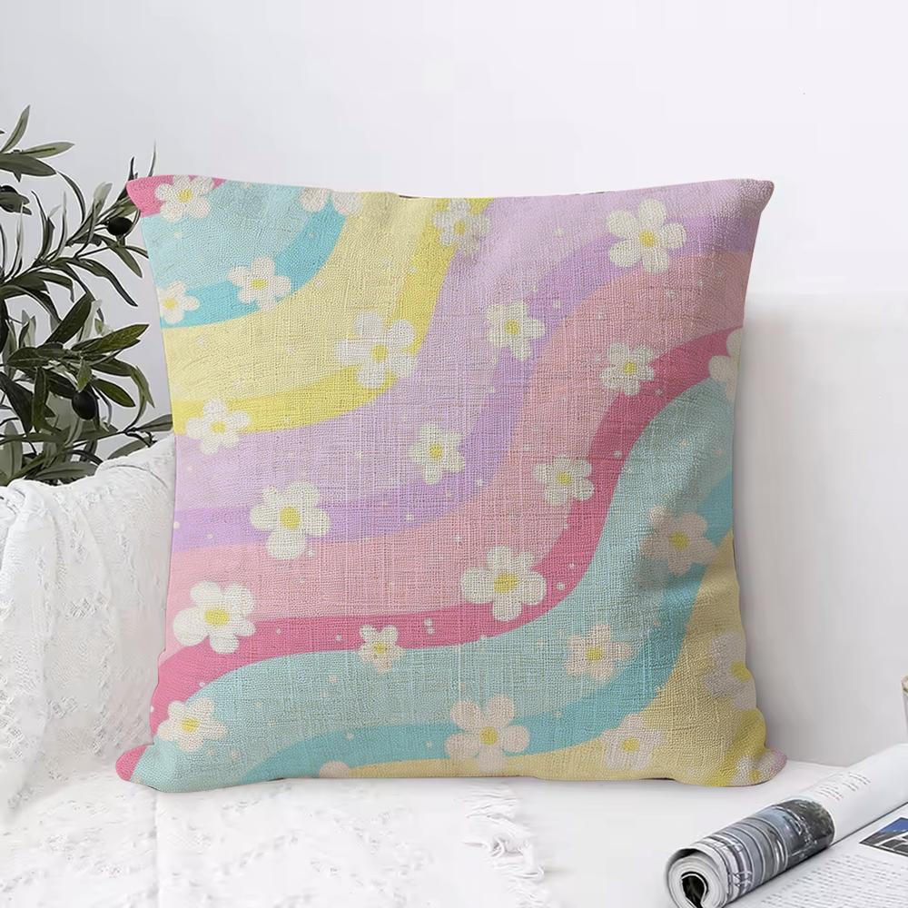 Colorful Daisies Cushion Cover Breathable Linen Pillow Cover SkinFriendly Home Decor Pillowcase with Hidden Zipper