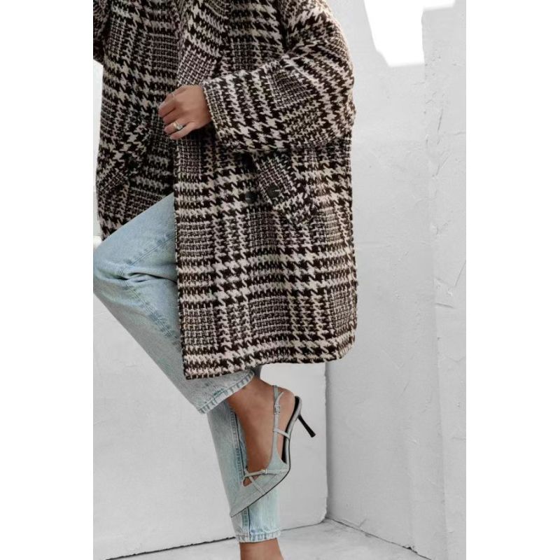 Tooxika New Autumn And Winter Thickened Lining Coat Woolen Houndstooth Wool Coat