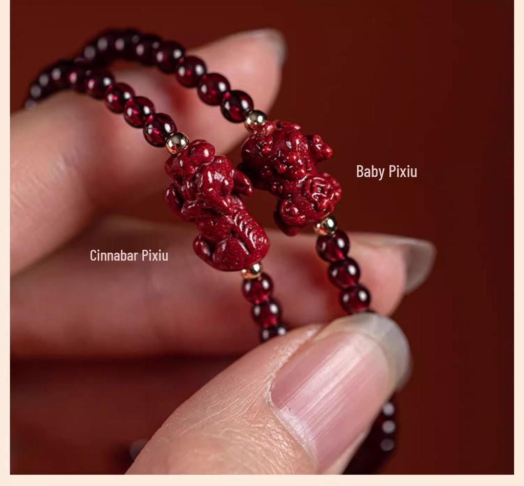 7A Natural Garnet Cinnabar Pi Xiu Women's Bracelet with Raw Ore Purple Gold Sand Elements