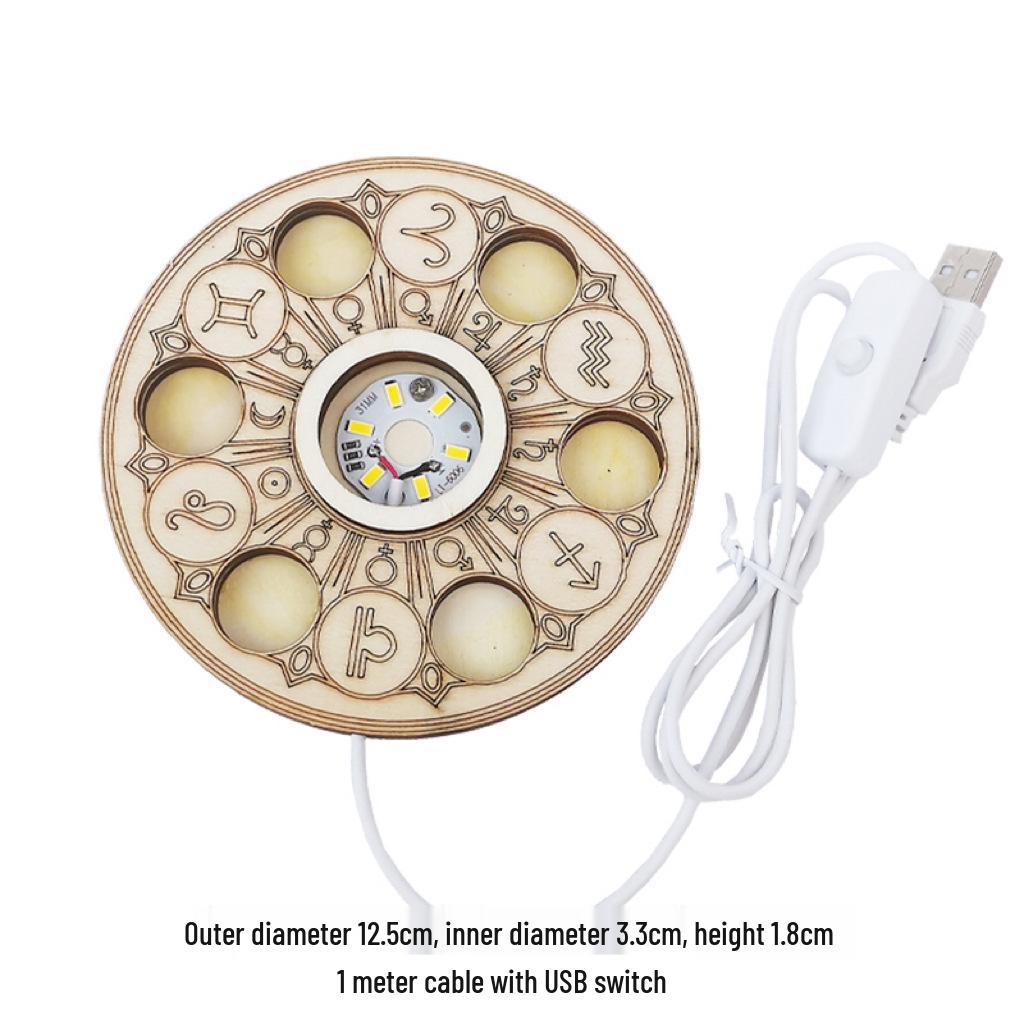 Three-Layer Lotus LED Night Light: Wooden Root Carving Base for Crystal Ball with Cool & Warm Colors