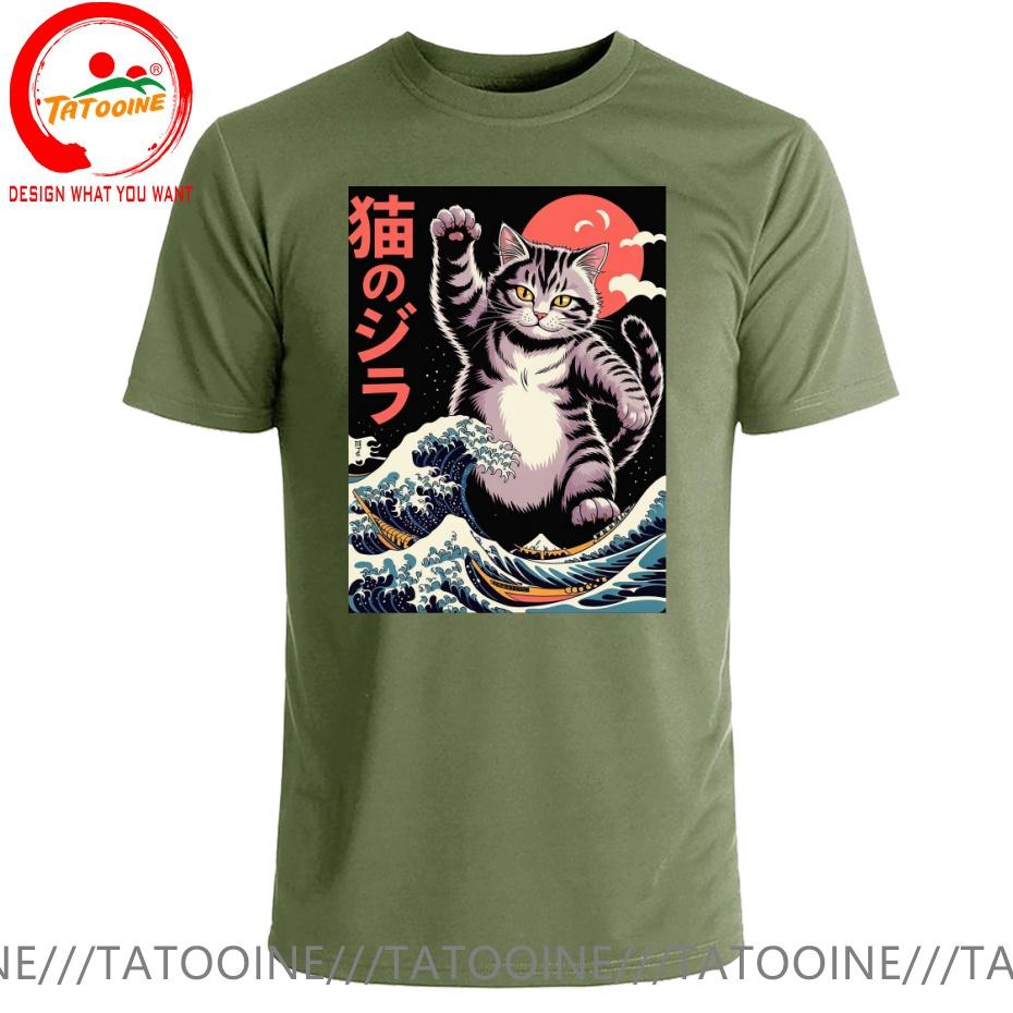 Funny Design Japanese Style The Great Kanagawa Cat Sred Doublet Unisex Fashion Trendy Casual Clothing Stylish Tops Tee Shirt Leisu