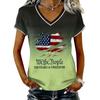 Women Casual V Neck Short Sleeve Pullover T Shirt Gradient American Flag Print Top Independence Day Patriotic Style Summer Tee