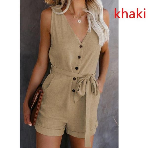 Sommer Damen Casual Schleife Jumpsuit V-Ausschnitt Tanktop Shorts Mode Damen Sommerbekleidung mit Taschen Overalls Reine Farbe Jumpsuit für Damen