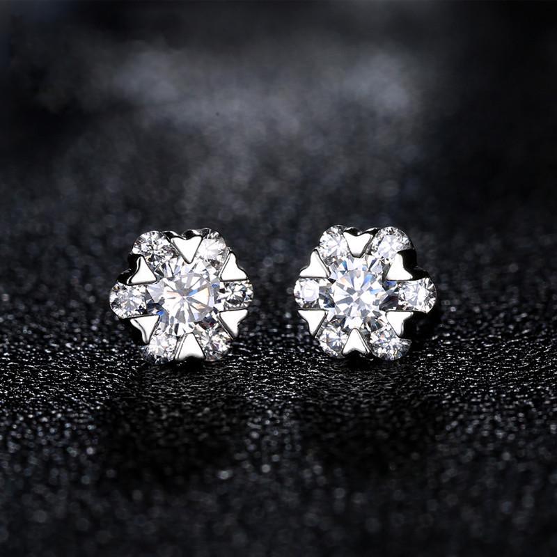 S925 Sterling Silver Snowflake Moissanite Hexagram Earrings, Simple Christmas Studs