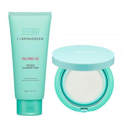 Bringgreen Tea Tree Cica Trouble Reinigungsschaum + Ton-up Sonnenkissen 1 Set