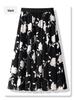Women's Black & White Floral High Waisted Pleated Chiffon Midi Skirt, Spring/Summer 2025 Collection
