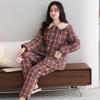 Pajamas Women'S Winter Woven Pure Cotton Padded Large Size Winter Three-Layer Thickened Velvet Plaid Loungewear Set