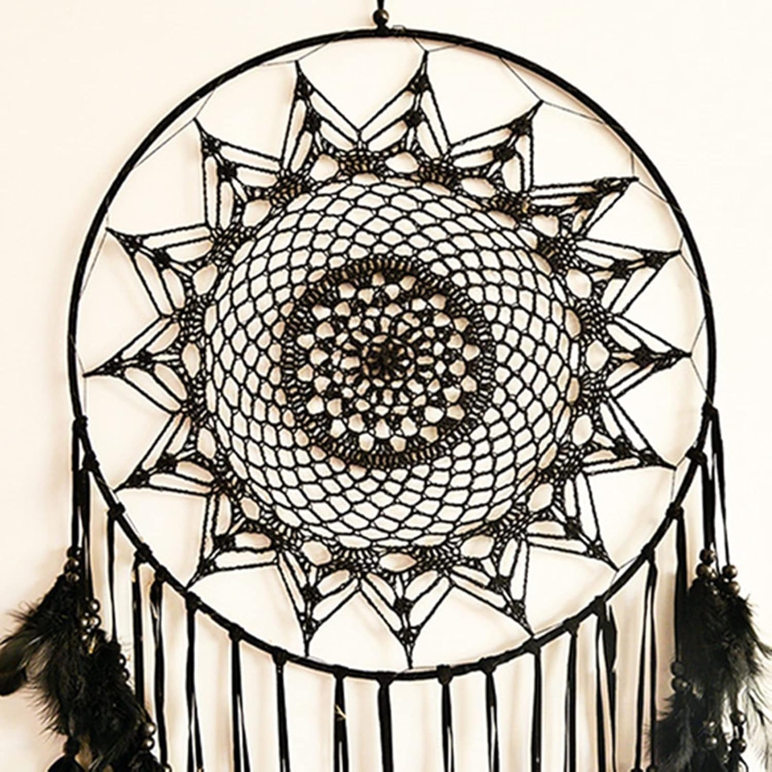 

Handmade Black Feather Dream Catcher, Large 40x105cm, Home Decor Wall Hanging for Bedroom, Living Room, Wedding, Boho Style, Modern Interior Ornament