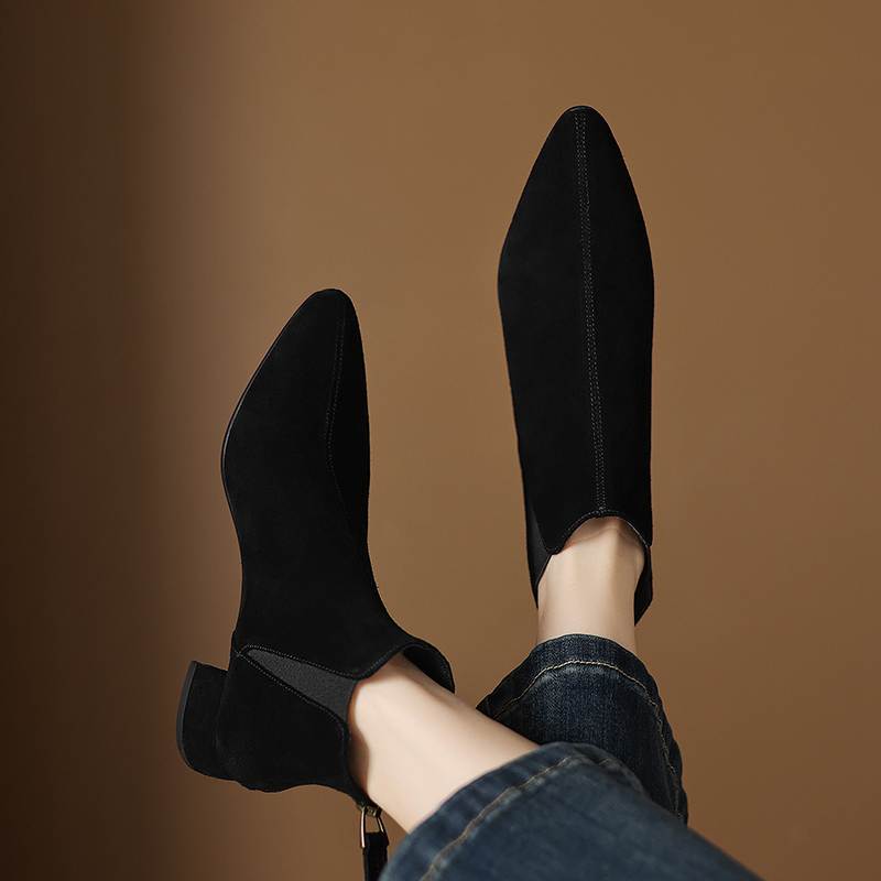 Krazing Pot Rindsvelours Nubuk Runde Zehenpartie Dicke Absätze Chelsea Boots Größe 43 Reißverschluss hinten Damen Stiefeletten