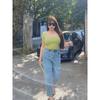 Miss Biggie Fashion Plus Size Slim Looking Easiest for Match All Cotton Non-Elastic High Waist Loose Loose Tapered Pants Denim