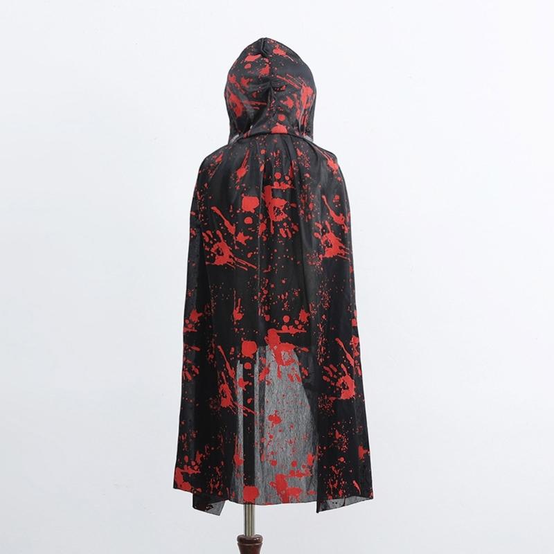 Kids Adult Cloak with Hood Halloween Costume Hooded Cloak with Bloody/Spiders Decors Cosplay Vampires Witch Cape Gifts